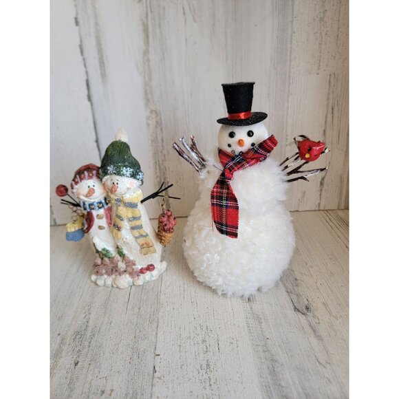 Unique snowman couple red cardinal bird variety Xmas set decor - Picture 1 of 9